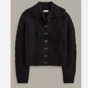 NWT J Crew Collared Cable Knit Cardigan Sweater - Med, Black, Buttons, CC004